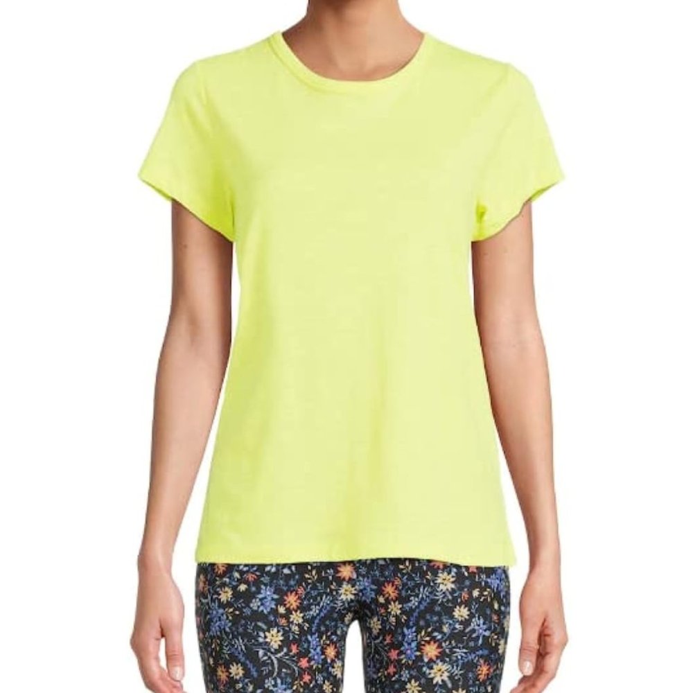 Time and Tru Women's Slub Crew T-Shirt Relaxed Fit Yellow